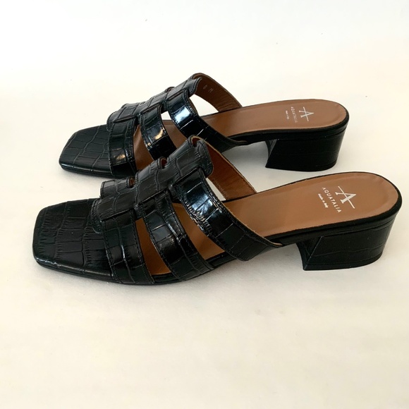 Aquatalia Harla Croco Caged Mule Sandals Black Leather Croc Embossed Shoes 8 - Picture 7 of 16